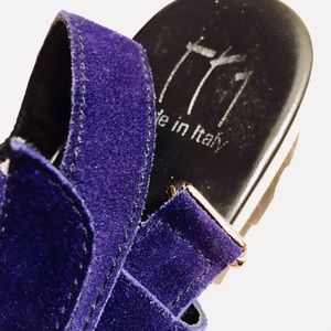 Thierry Rabotin blue suede 1” wedge heel strap